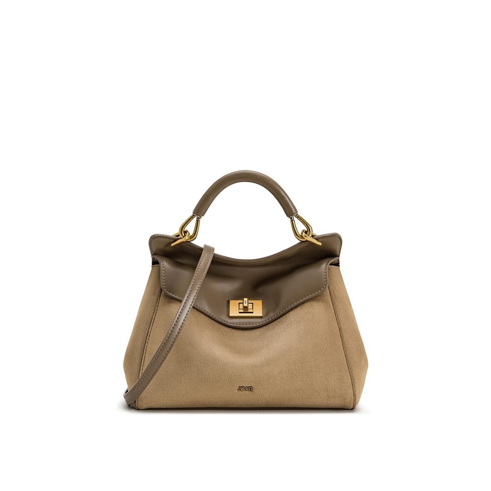 2298 Lucia Classic Faux Suede Top Handle Bag - Taupe